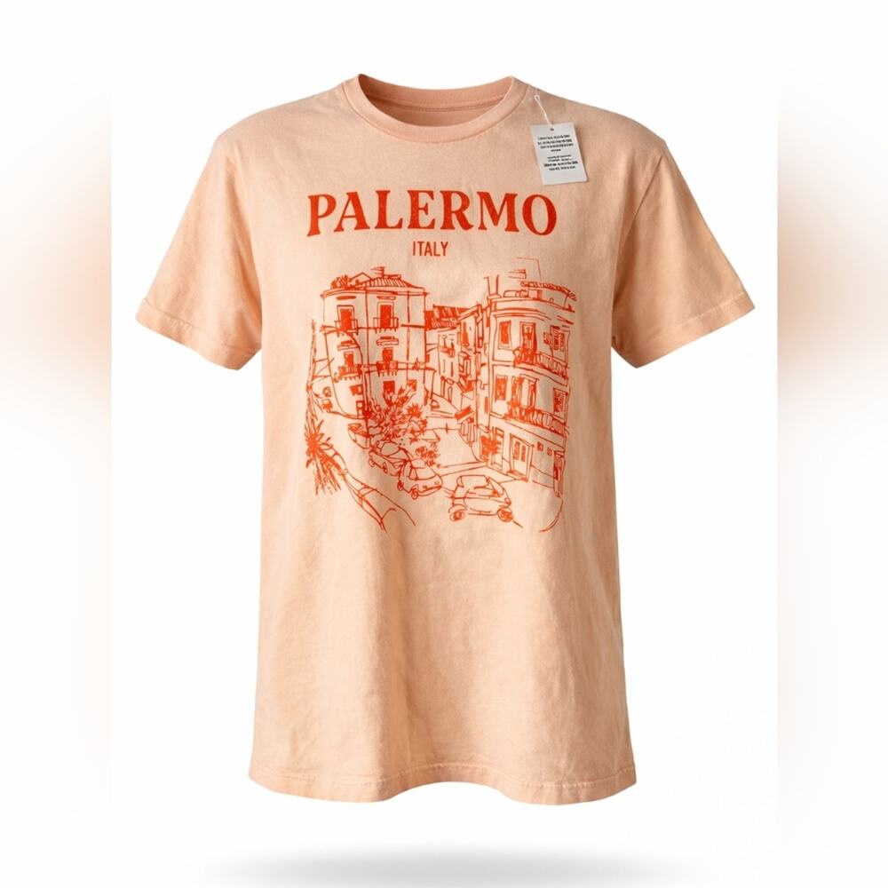 Palermo Italy Graphic T-Shirt Peach Orange Sketch Art Unisex Size Small NWOT